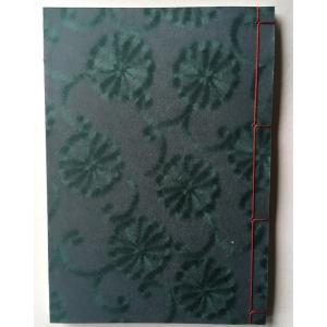 罫線入り和綴じ帖　A6判（縦書き５行罫線・奉書紙）漉き模様和紙　菊唐草　紺色