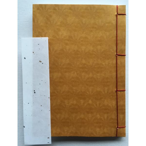 罫線入り和綴じ帖　A6判（縦書き５行罫線・奉書紙）漉き模様和紙 小紋麻　茶色