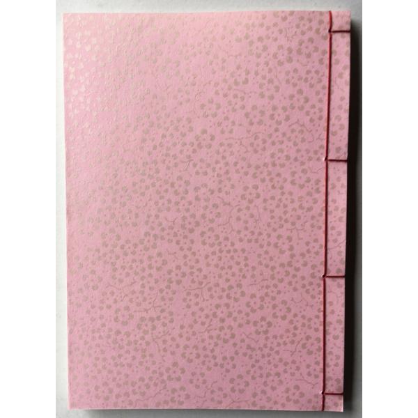 罫線入り和綴じ帖　A6判（縦書き５行罫線・奉書紙）表紙：白ギラ(貝殻粉末)梅柄