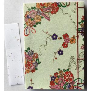 罫線入り和綴じ帖　A6判（縦書き５行罫線・奉書紙）友禅和紙　