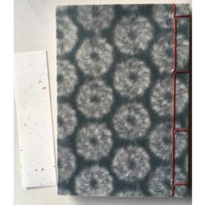 罫線入り和綴じ帖　A6判（縦書き５行罫線・奉書紙）漉き模様和紙 獅子舞　紺色