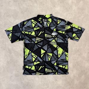 WG ゴルフ モックネック ハーフジップ Tシャツ ”Geometric pattern” ライム 速乾　1000025