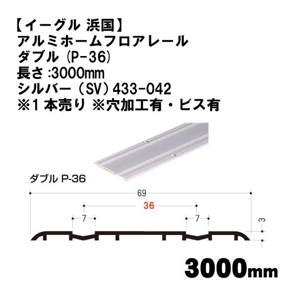 【イーグル 浜国】アルミホームフロアレール ダブル(P-36)長さ:3000mm  シルバー（SV）...