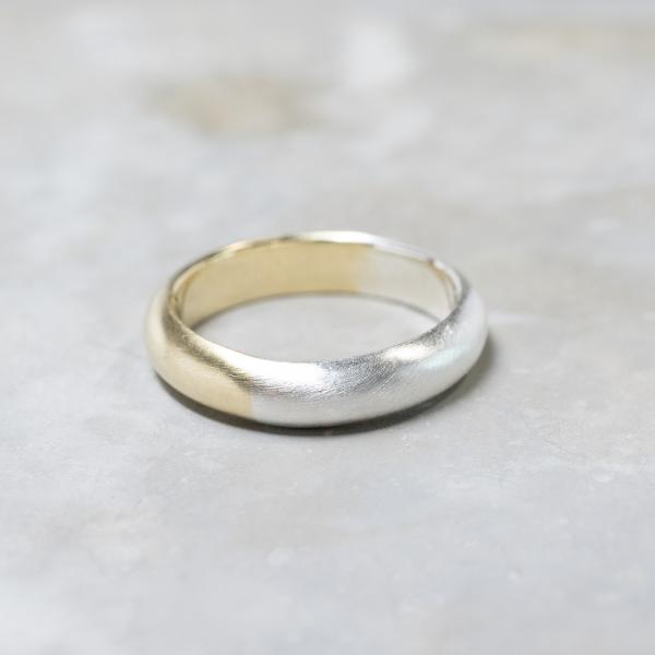 シルバー×真鍮バイカラーハーフドームプレーンリング 4.0mm幅 つや消し 3号〜27号｜WKH S...