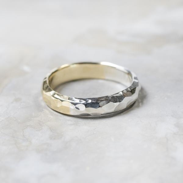 シルバー×真鍮バイカラーハーフドームプレーンリング 4.0mm幅 槌目 3号〜27号｜WKH SV×...