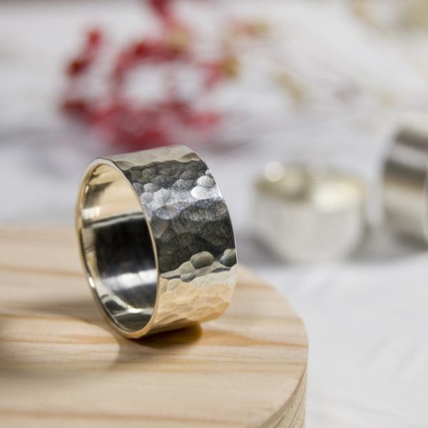 シルバーフラットリング 10.0mm幅 鎚目 3号〜27号｜WKS FLAT RING 10.0 s...