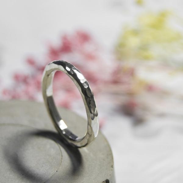 シルバーラウンドプレーンリング 2.5mm幅 槌目 3号〜27号｜WKS ROUND PLANE R...