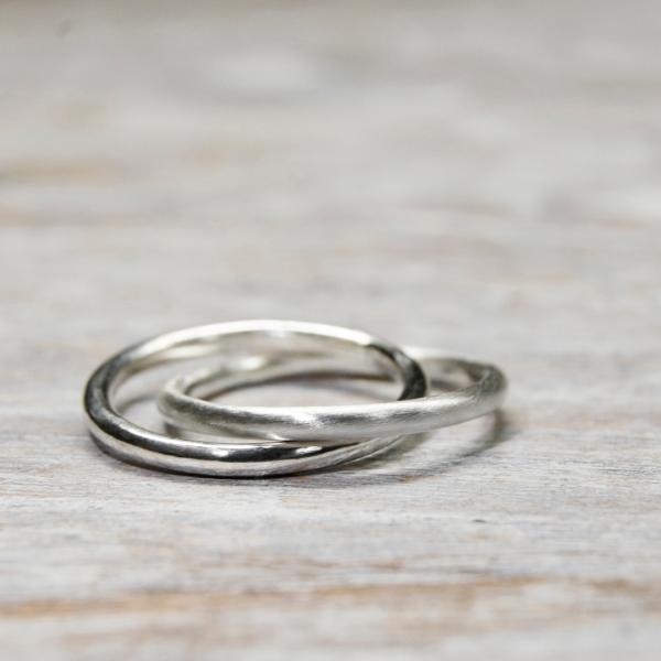 シルバー2連プレーンリング 2.0mm幅 鏡面×2.0mm幅 つや消し 3号〜24号｜WKS DOU...