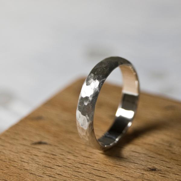 シルバープレーンリング 4.0mm幅 つや消し槌目 3号〜27号｜WKS PLANE RING 4....