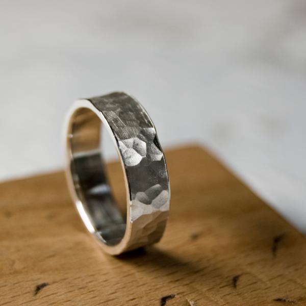 シルバーフラットリング 6.0mm幅 つや消し槌目 3号〜27号｜WKS FLAT RING 6.0...