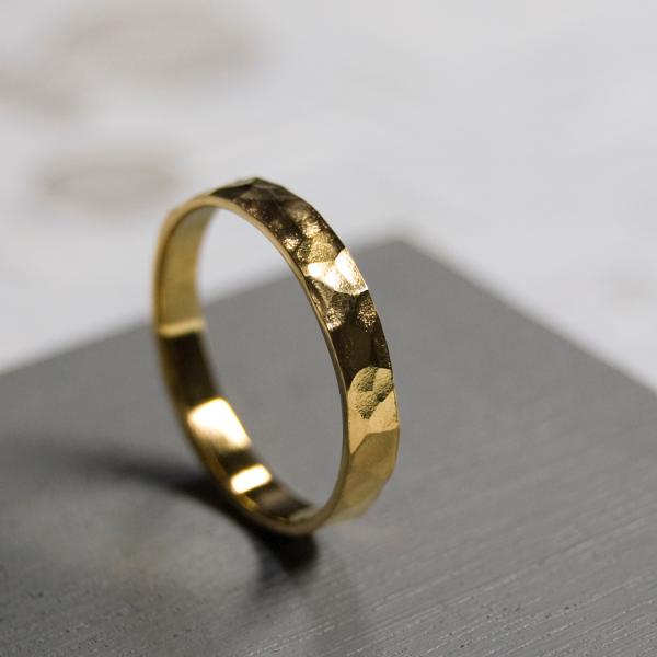 K18GPゴールドフラットリング 3.0mm幅 槌目 3号〜27号｜WKS K18GP FLAT R...