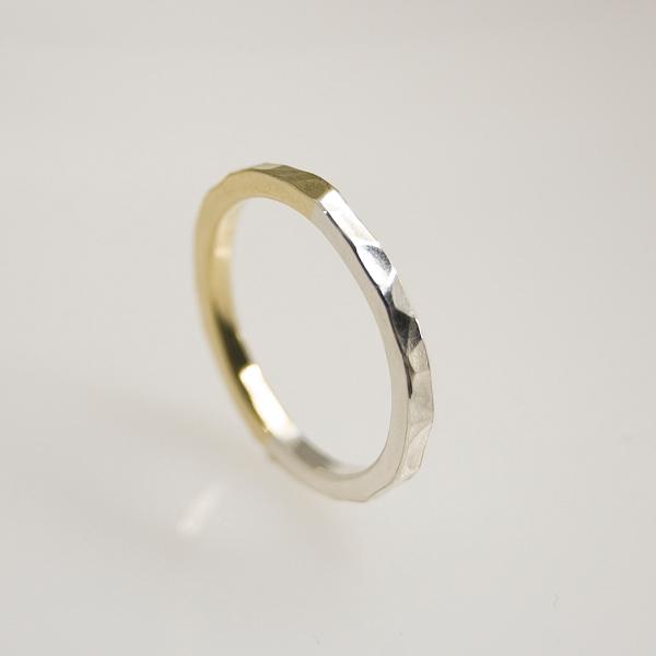 シルバー×真鍮バイカラーハーフフラットリング 2.0mm幅 槌目｜WKS SV×BS BI-COLO...