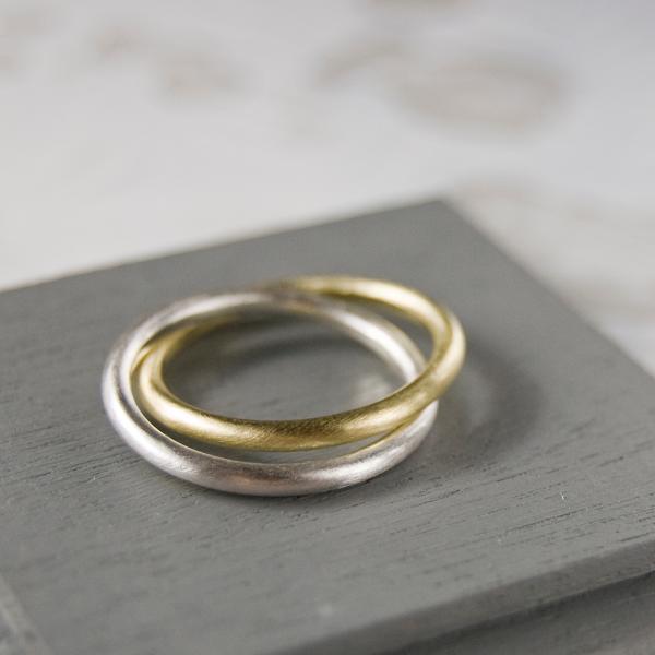 シルバー×真鍮2連プレーンリング 2.0mm幅 つや消し×2.0mm幅 つや消し 3号〜24号｜WK...