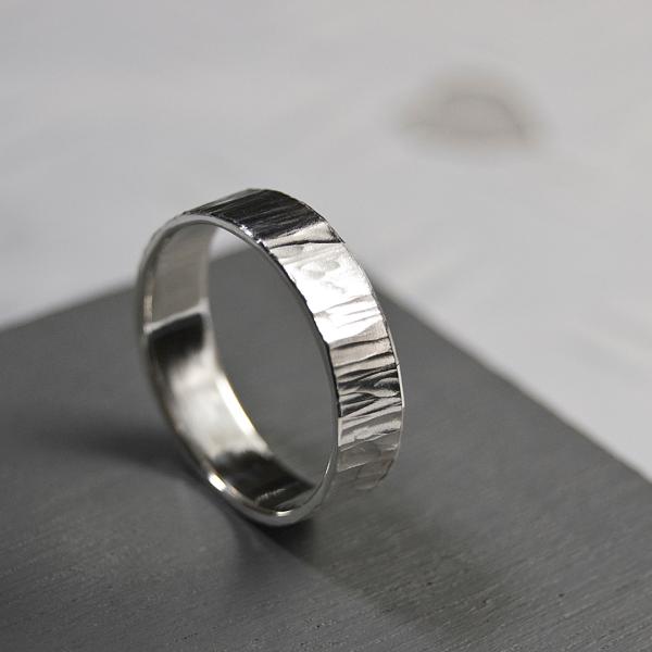 シルバーフラットリング 5.0mm幅 縦槌目 3号〜27号｜WKS FLAT RING 5.0 sv...