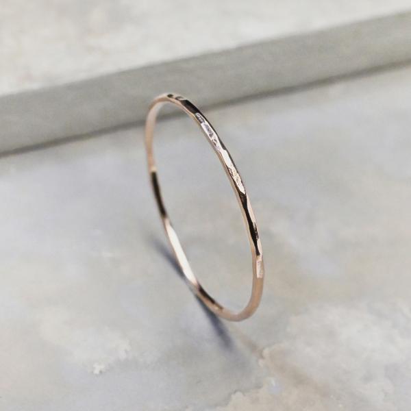 K18PGピンクゴールドプレーンリング 0.8mm幅 槌目 3号〜27号｜WKH PLAIN RIN...