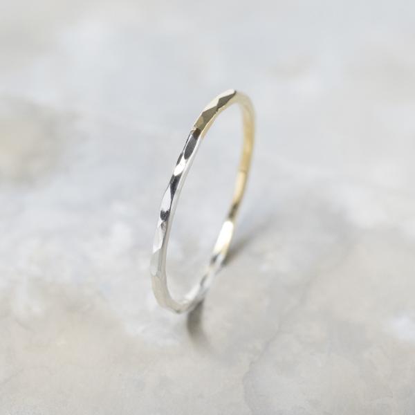 シルバー×真鍮バイカラーハーフプレーンリング 1.2mm幅 槌目 3号〜27号｜WKH SV×BS ...