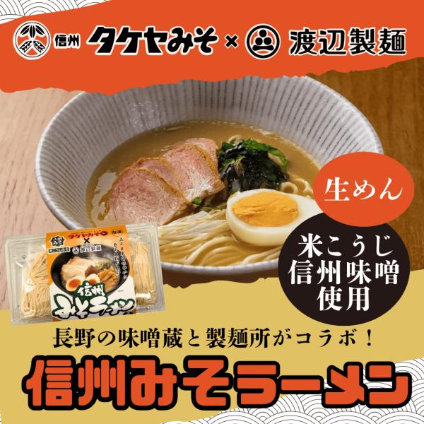 信州みそらーめん ラーメン 3人前 スープ付き 味噌 生麺 太麺 タケヤみそ 渡辺製麺