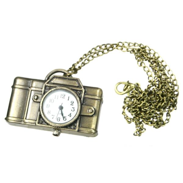 カメラ型 クウォーツ式 懐中時計 ロング80cmチェーン ファッション ネックレス メンズ アンティ...