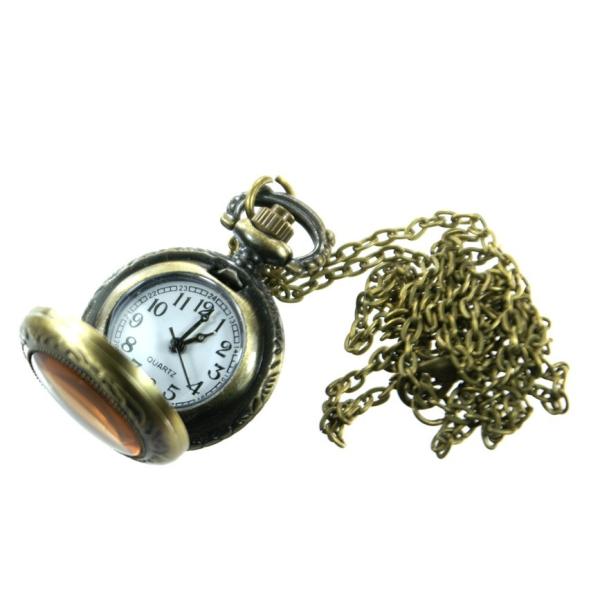 ガラスカバー付き 小型懐中時計 クウォーツ ファッション ロング80cmチェーン ネックレス アンテ...