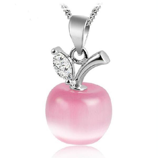 ピンク オパール りんご モチーフ チェーン40cm ネックレス ペンダント アクセサリー クリック...