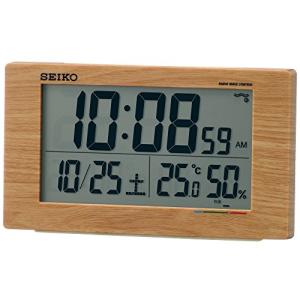 セイコークロック 目覚まし時計 置き時計 ナチュラル 電波 デジタル カレンダー 快適度 温度 湿度 表示 薄茶 木目 SQ784A SEIKO｜watari-store