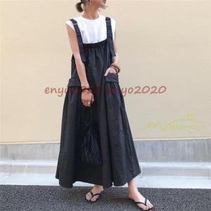 サロペットスカート オーバーオール ジャンパースカート サロペット キャミワンピ レディース オールインワン オーバーオール マキシ 体型カバー
