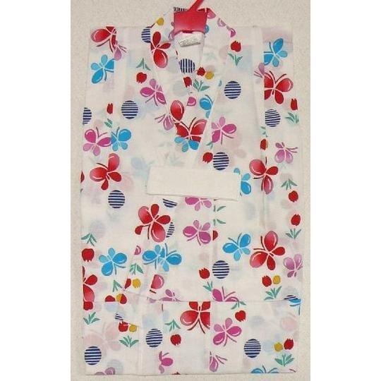 【特価処分品】女の子用ゆかた注染平織り生地100サイズ・白地蝶々とチューリップ柄(gy0w47n)