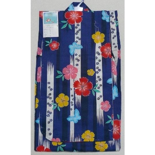 女の子用ゆかた紅梅織り生地110サイズ・紺地なでしこと蝶々柄(k50r103s)