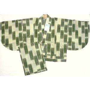 【特価処分品】夏物二部式着物(絽)・うすいグリーン色地に縦の太縞の柄(nibusikin6)｜wataro