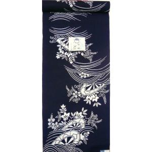 竺仙」浴衣反物 綿絽地染 笹とふくら雀 / 浴衣 ゆかた 反物 竺仙 ちく