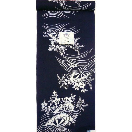 竺仙ゆかた反物コーマ地染紺・水車柄(r0j04nf)