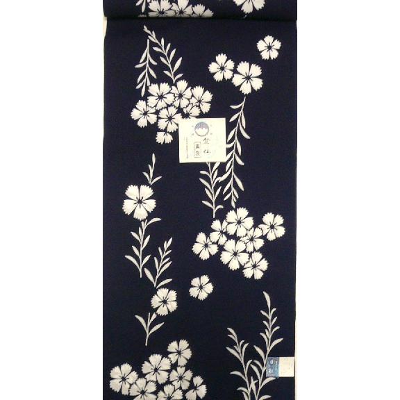 竺仙ゆかた反物コーマ地染紺・なでしこ柄(r0j11nf)