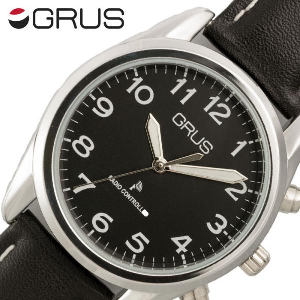 グルス 音声で時刻を知らせる 電波時計 GRUS 腕時計 メンズ レディース ブラック GRS003...