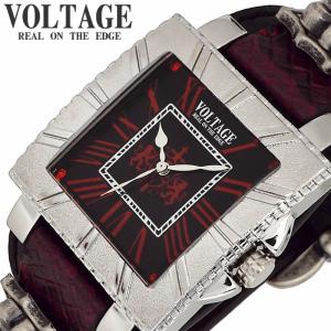ヴォルテージ VOLTAGE 腕時計 ブレイブ 4 BRAVE 4 メンズ VO-008S4-02BR 男性 ブラックxレッド ブラック バイカー ロック 革ジャン コンチョ シルバー ハード｜watch-lab