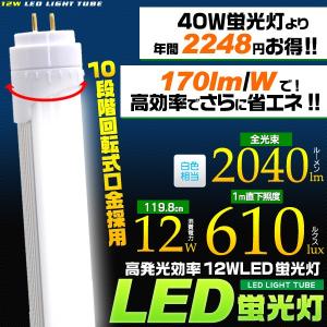 LED蛍光灯（40W型/120cm）昼白色 高発光効率（170lm/W）売り切り販売数量 省エネ12W 119.8cm 全光束2040lm 2年保証・工事不要｜watch-me