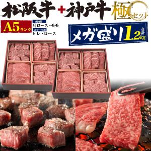 牛肉 ギフト 牛肉 神戸牛 松阪牛 極セット 1.2kg 高級 肉 ステーキ 焼き肉 希少部位 肩ロース モモ ヒレ ロース 食べ比べ A5 国産