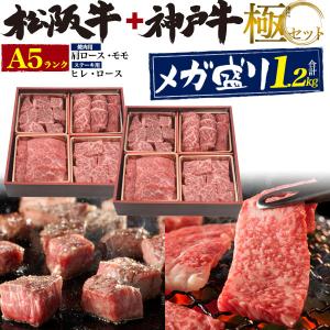 神戸牛 松阪牛 極セット 1.2kg 高級 肉 ステーキ 焼き肉 希少部位  肩ロース モモ ヒレ ロース 食べ比べ A5 国産 送料無料 冷凍便 お肉