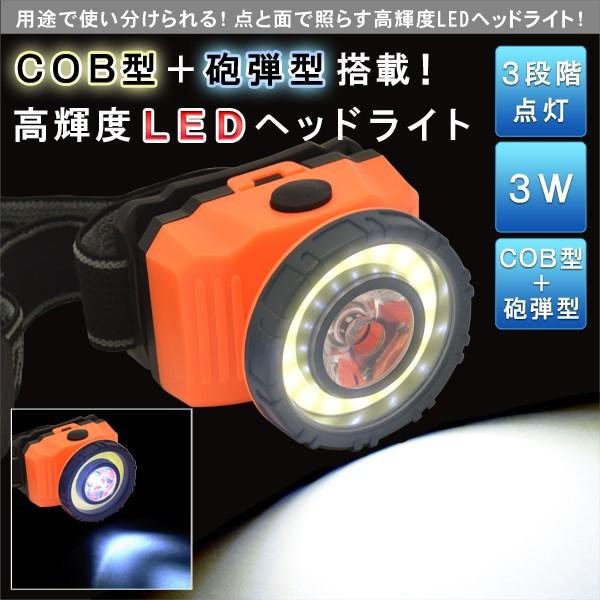 LEDヘッドライト COB型＋砲弾型切替 作業用 アウトドア用 ヘッドランプ