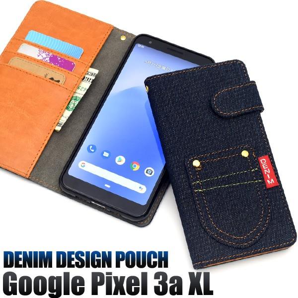 Google Pixel 3a XL用ポケットデニムデザイン手帳型ケース グーグルピクセル3aXL