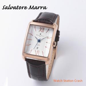 腕時計 メンズ レクタンギュラー イタリアブランド Salvatore Marra（サルバトーレ マーラ）SM21101-PGWH カットガラス 本革ベルト｜watchcrash