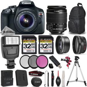 Canon EOS REBEL T6 DSLR Camera + Canon EF-S 18-55mm f/3.5-5.6 IS II Lens + Digital Camera Flash + 0.43X Wide Angle Lens + 2.2x Telephoto Lens -All Or