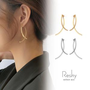 ピアス アレルギーフリー レディース バー ゴールド シルバー 揺れる ウェーブ s925 2連 ブランド 韓国 トレンド 人気 ライン プチプラ