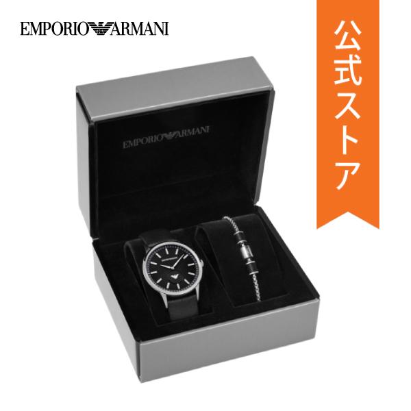 腕時計 メンズ エンポリオ アルマーニ アナログ 時計 レザー ブラック ブレスレット セット AR...