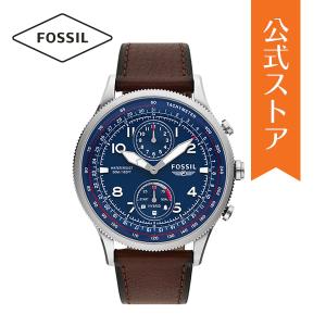 期間限定 /  スマートウォッチ メンズ フォッシル ハイブリッド 腕時計 ブラウン レザー RETRO PILOT DUAL-TIME HYBRID FTW1318 FOSSIL 公式