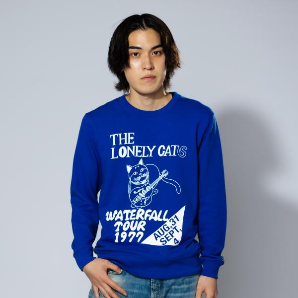 ねこ ギター ネコ イラスト ロック スウェット ブルー フェス  WATERFALL
