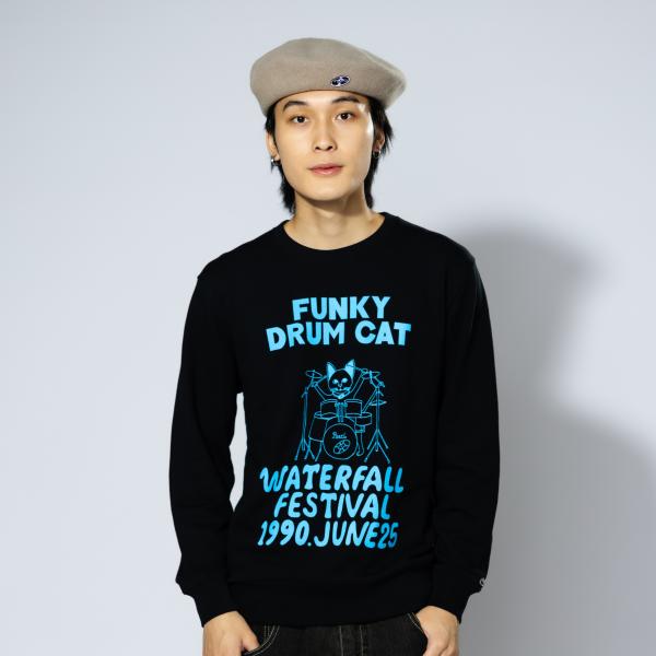 猫 ドラム スウェット ブラック ライブ バンド レコード WATERFALL