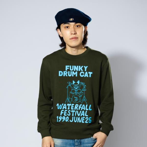 ネコ ロック Tシャツ ドラム イラスト フェス レコード WATERFALL