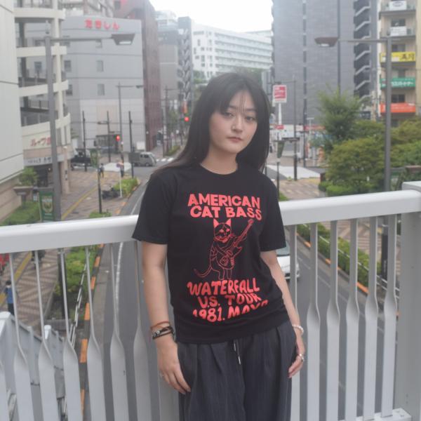 ベース BASS 猫 バンド Tシャツ 黒 ライブ  レコード WATERFALL