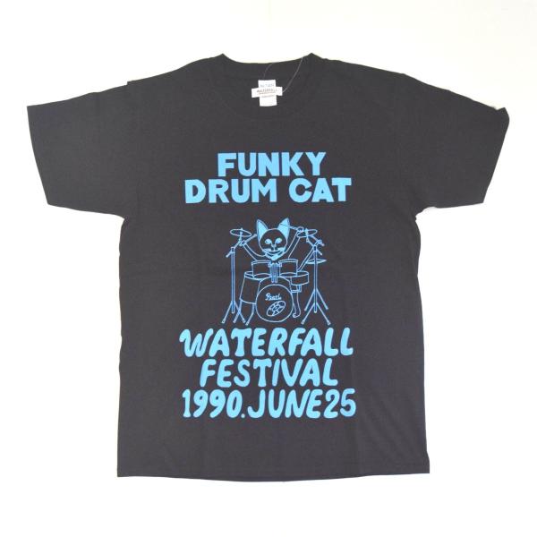 猫 ロック Tシャツ ドラム イラスト 夏 フェス レコード WATERFALL