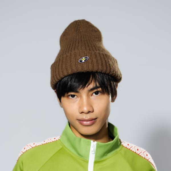 ニット帽 新商品 ２way ブラウン ロック DJ レコード WATERFALL
